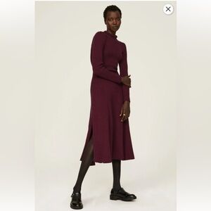 Pamela Love Size S Sweater Shift Dress Maroon Ribbed Mock Neck Long Sleeves